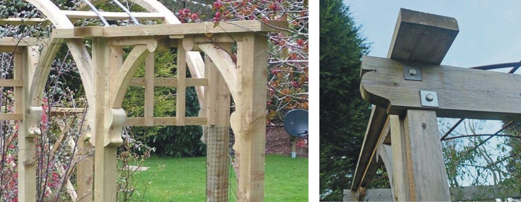 Bracket and scroll end; garden construction