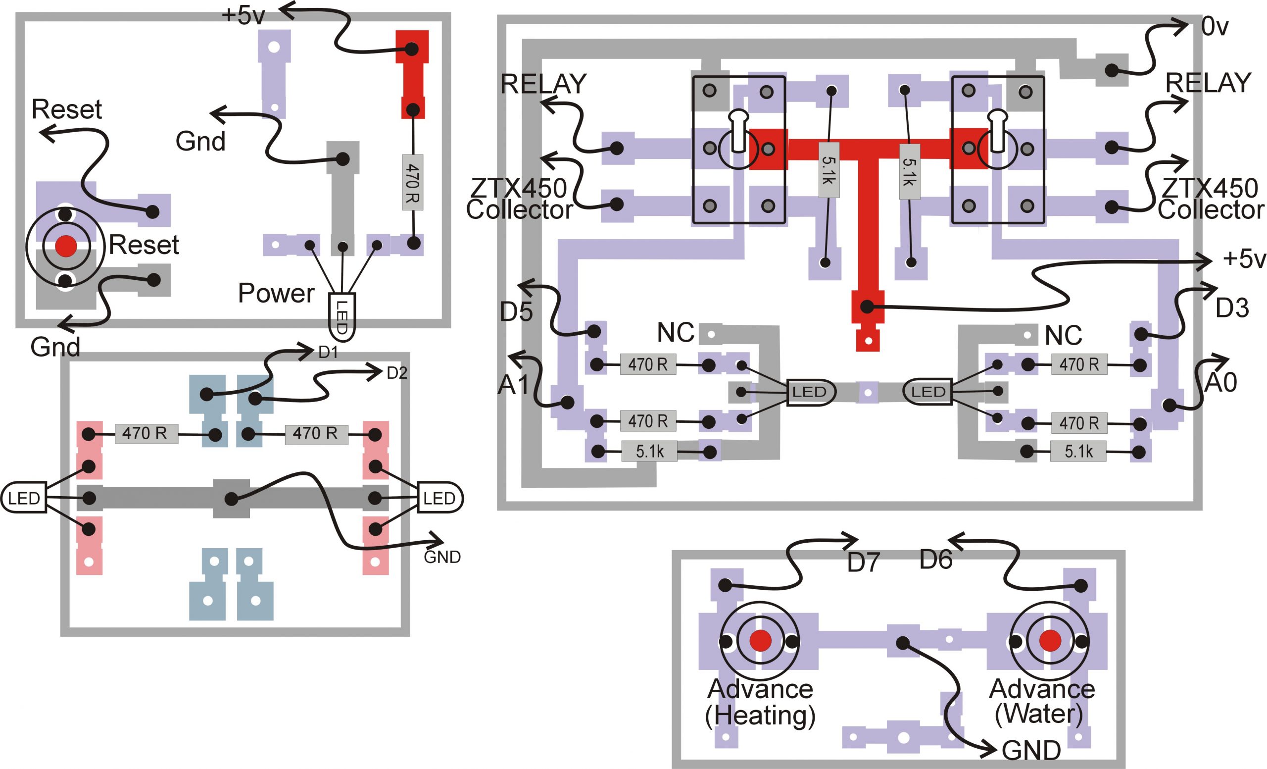 Pcb layout, switches, boiler timer