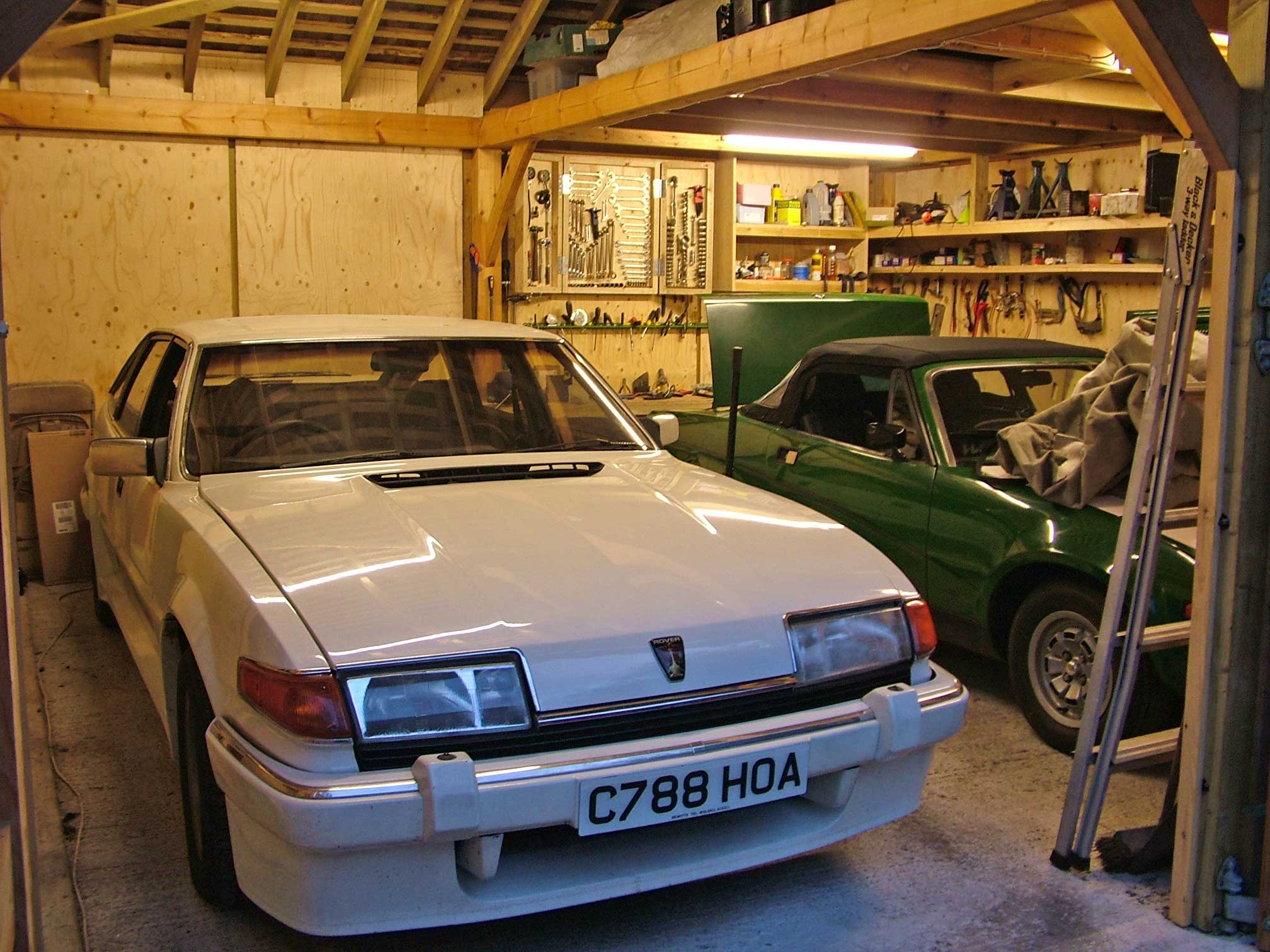 Garage interior at night